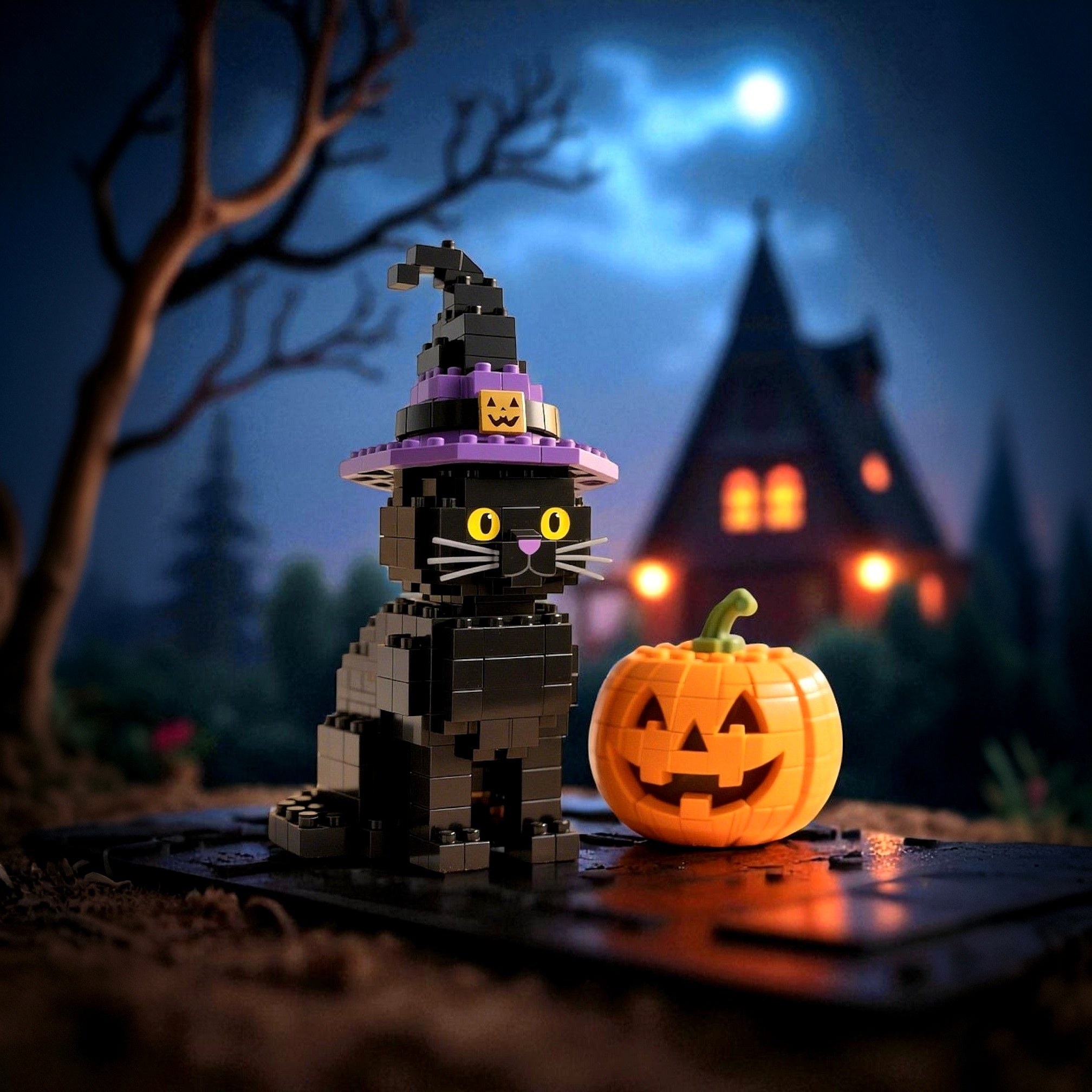 Halloween Edition - Black Cat & Pumpkin Brick Set